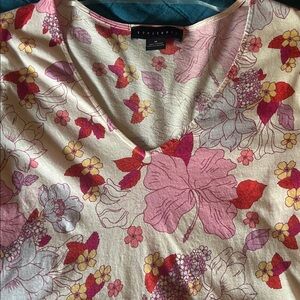 Sanctuary Floral V-Neck Blouse - Pink, Red, Purple